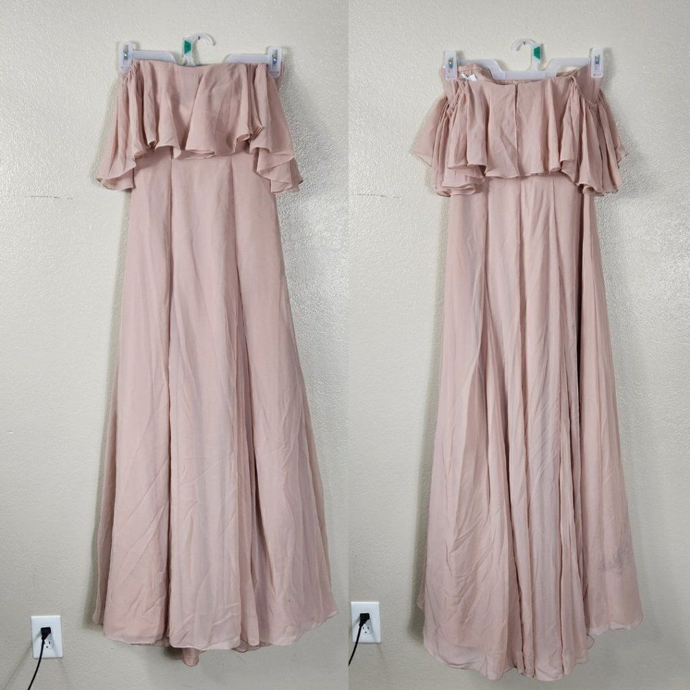 Monique Lhuillier Off the Shoulder Chiffon Gown Size 0 Style 450384